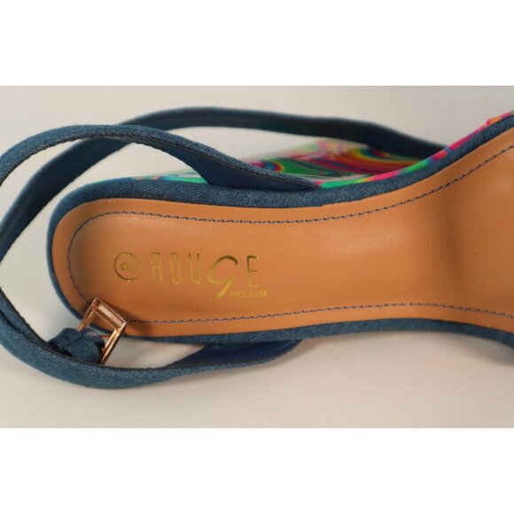 Rouge Helium by‎ Denim Blue & Multicolor Swirl Platform Wedge Sandals Size 8 - Picture 3 of 5